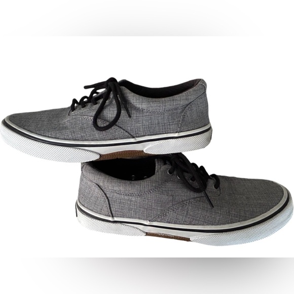 Men’s Sperry Gray Top Siders Low Top Lace Up Canvas Sneaker Deck Shoes Size 9W - Picture 4 of 9